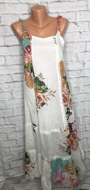 Z&L Europe Woman Cotton Floral Maxi Dress Boho Tiered Strappy Pompoms Flowy S